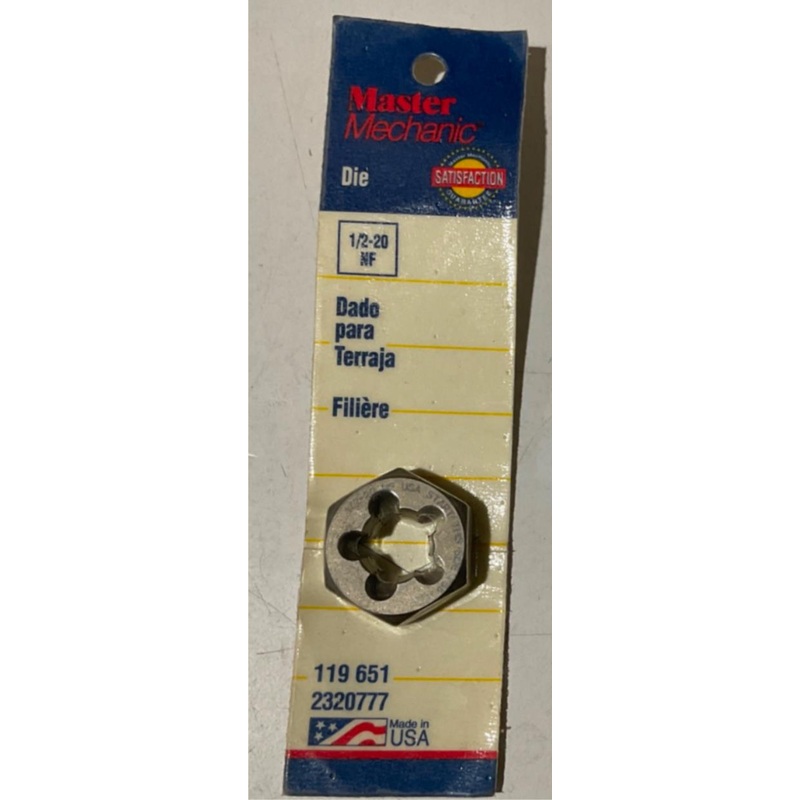Master Mechanic 119 651 1/2"-20 NF Die USA