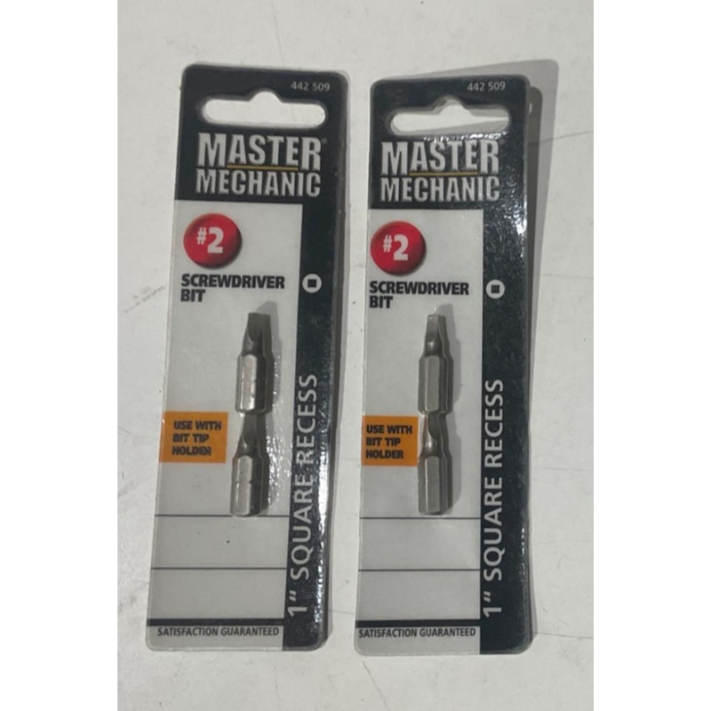 Master Mechanic 442 509 #2 1" Square Recess Screwdriver Bit 2-2pks