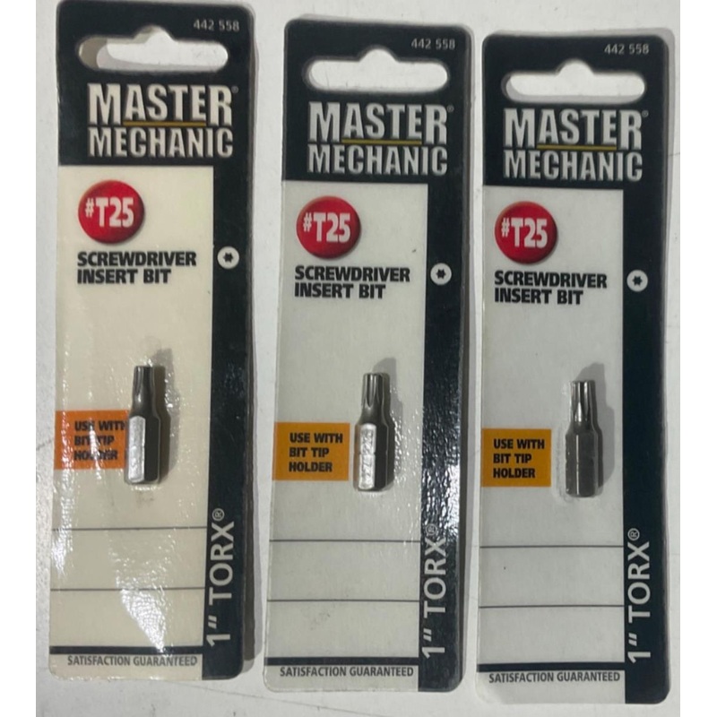 Master Mechanic 442 558 T25 1" Torx Screwdriver insert bit 3pks