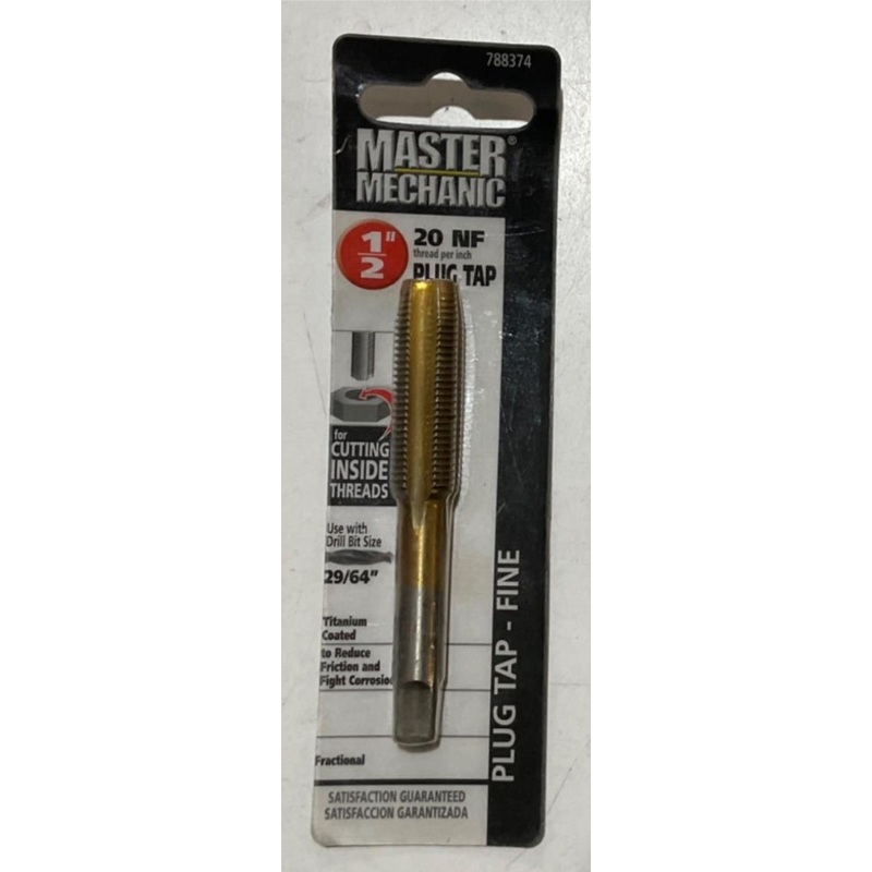 Master Mechanic 788374 1/2" 20 NF Titanium Coated Plug Tap-Fine