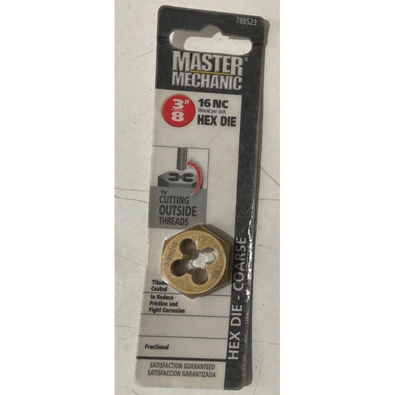 Master Mechanic 788523 3/8" 16 NC Titanium coated Hex Die-Coarse