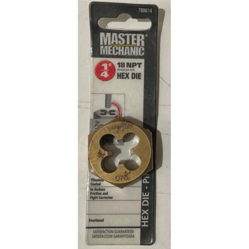 Master Mechanic 788614 1/4" 18 NPT Titanium coated Hex Die-Pipe Thread