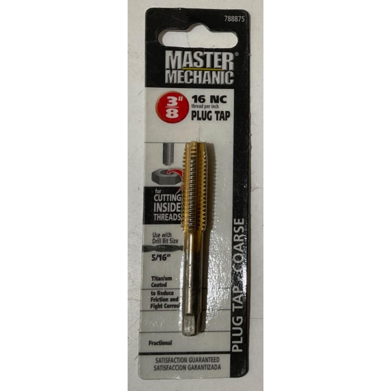 Master Mechanic 788875 3/8" 16 NC Titanium Coated Plug Tap-Coarse