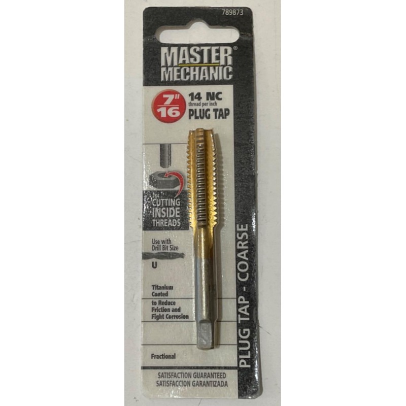 Master Mechanic 789873 7/16" 14 NC Titanium Coated Plug Tap-Coarse