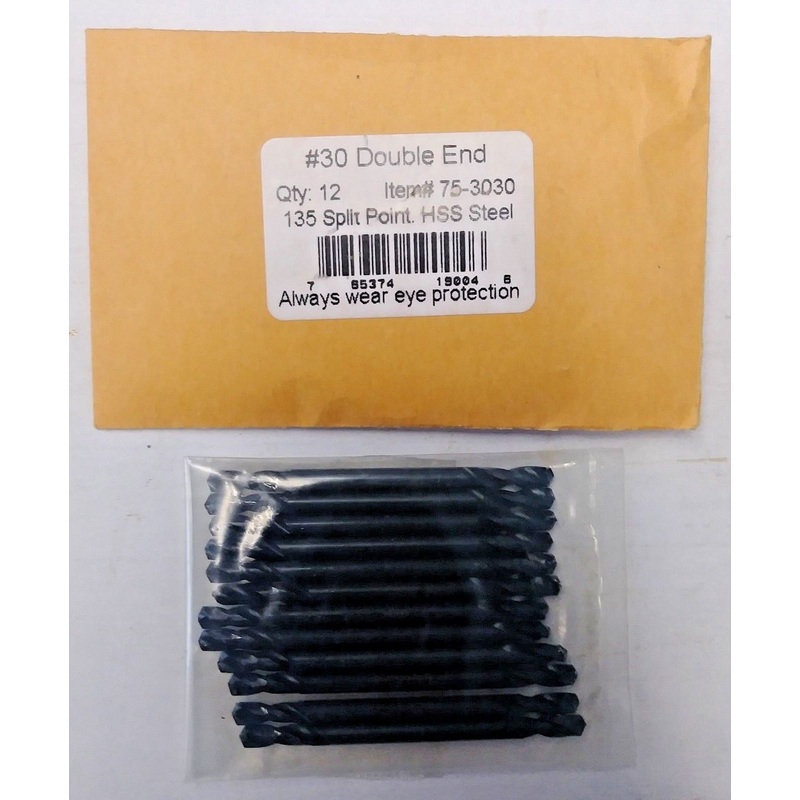 75-3030 #30 Double End 135 Split Point HSS Steel Drill Bits 12 Pack