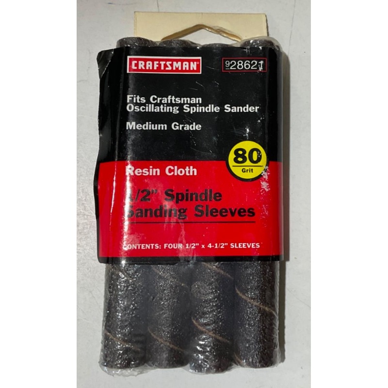 Craftsman 28621 1/2" Spindle Sanding Sleeves 80 grit Resin Cloth USA