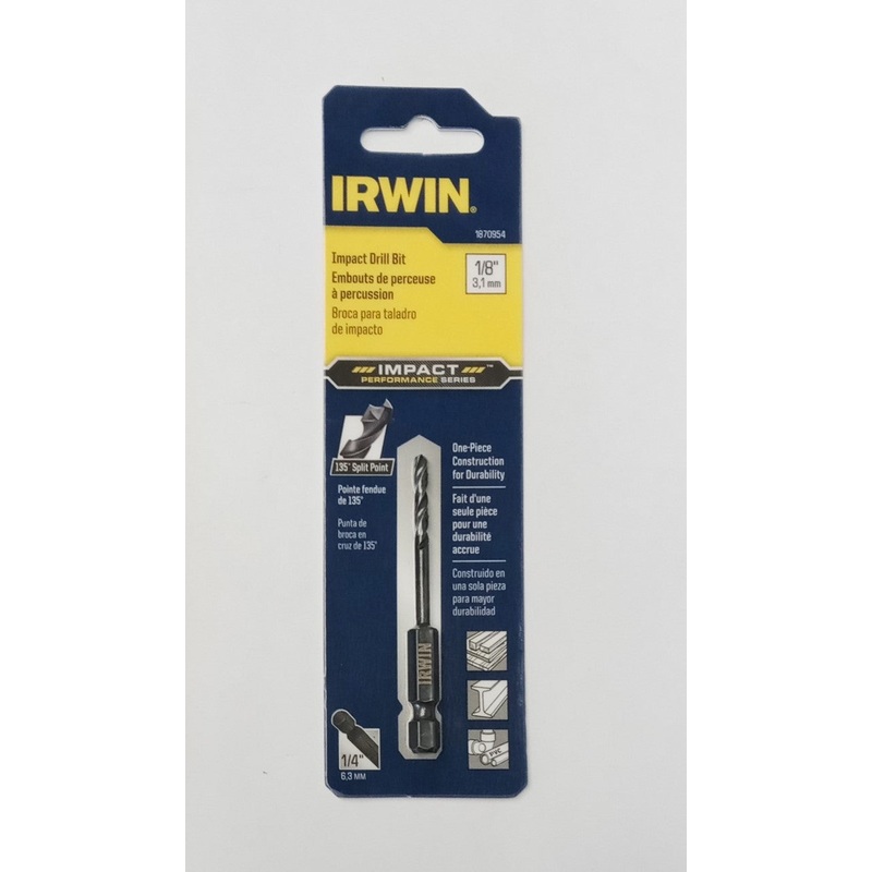 Irwin 1870954 Jobber Length Impact Drill Bit 1/8" Dia. 135 deg.