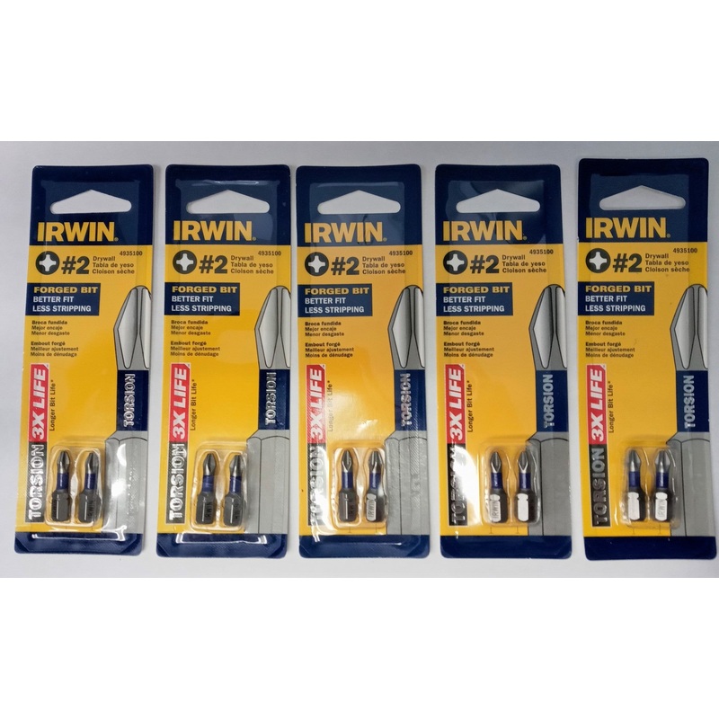 Irwin 4935100 Torsion #2 Phillips Drywall Screwdriver Bits 2pc-5pks