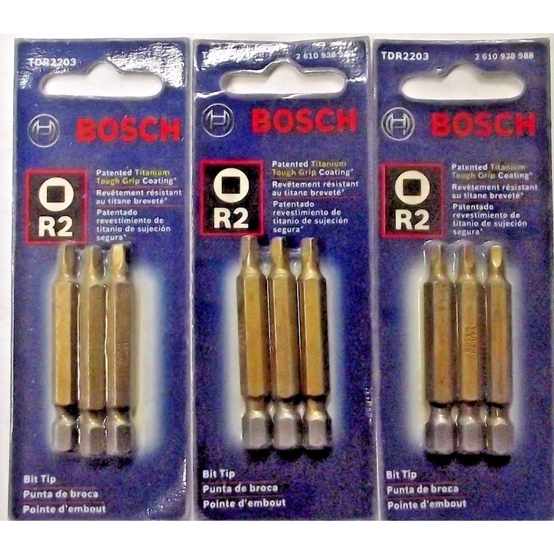 Bosch TDR2203 R2 x 2" Square Drive Titanium Screw Bit Tips 3- 3pks USA