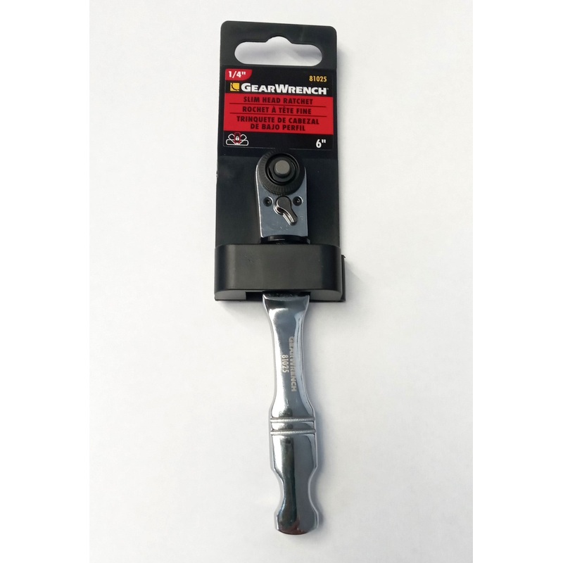 GearWrench 81025 6" 1/4" Drive & 1/4" Hex Quick Release Flex Head Slim Ratchet