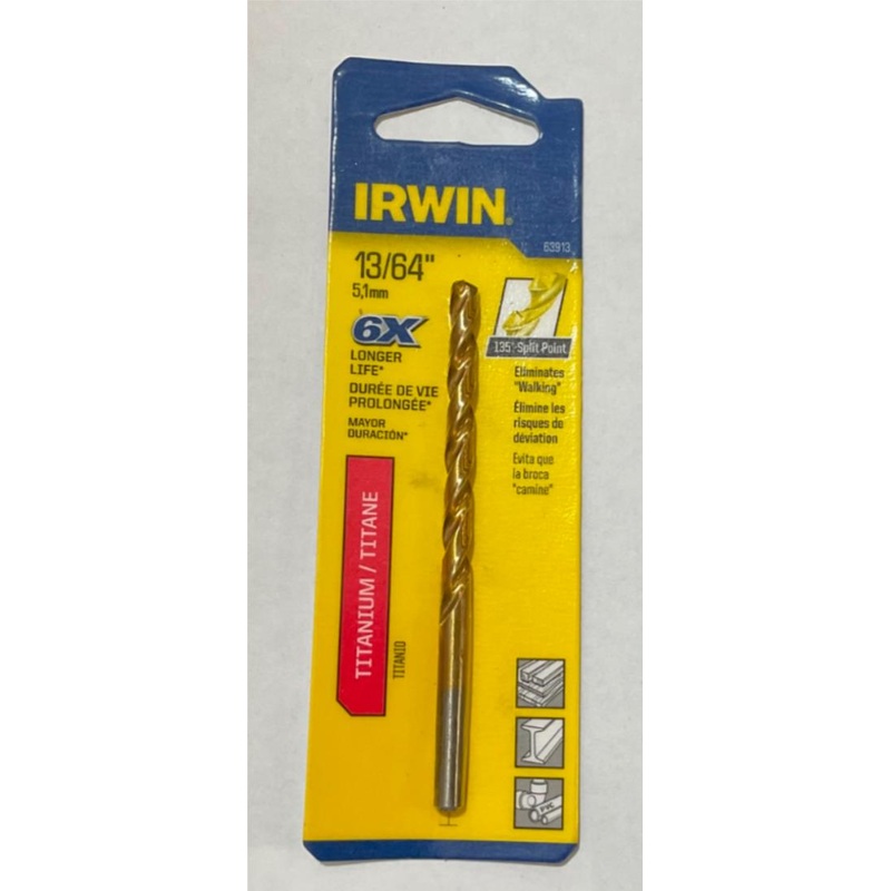 Irwin 63913 13/64" Titanium coated split point drill bit #I-26