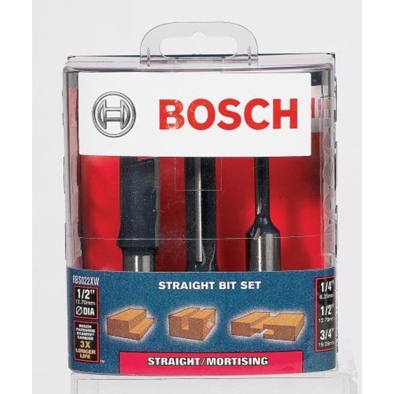 Bosch RBS022XW 3 Piece 1/2" Shank Straight / Mortising Router Bit Set USA