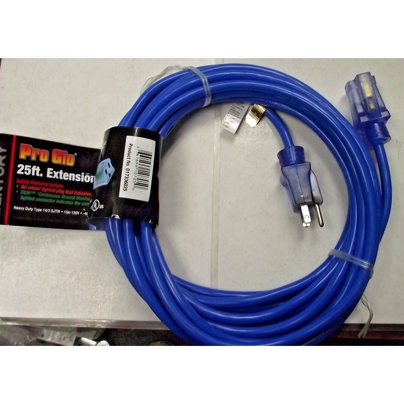 Century D17336025 25Ft 14/3 SJTW Pro Glo Lighted Extension Cord Neon Blue