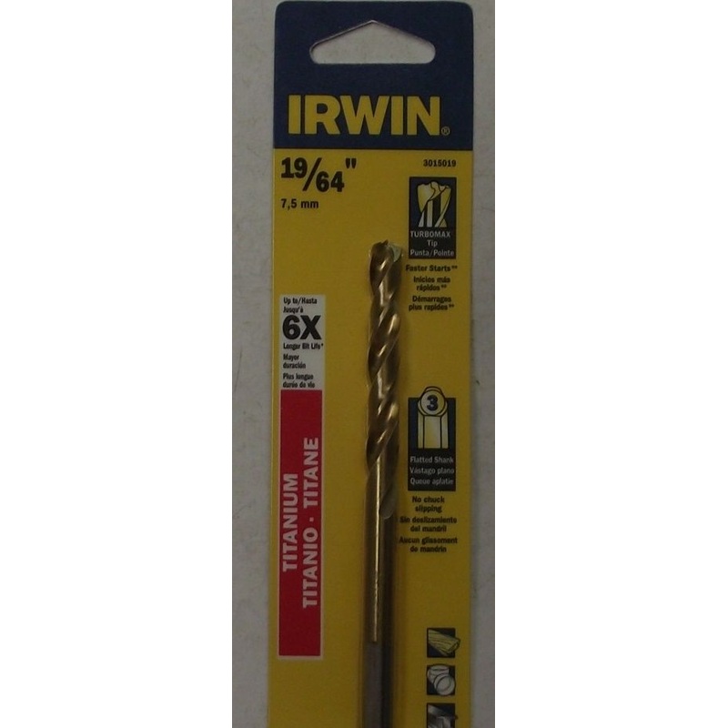 Irwin 3015019 19/64 Titanium Turbomax Drill Bit