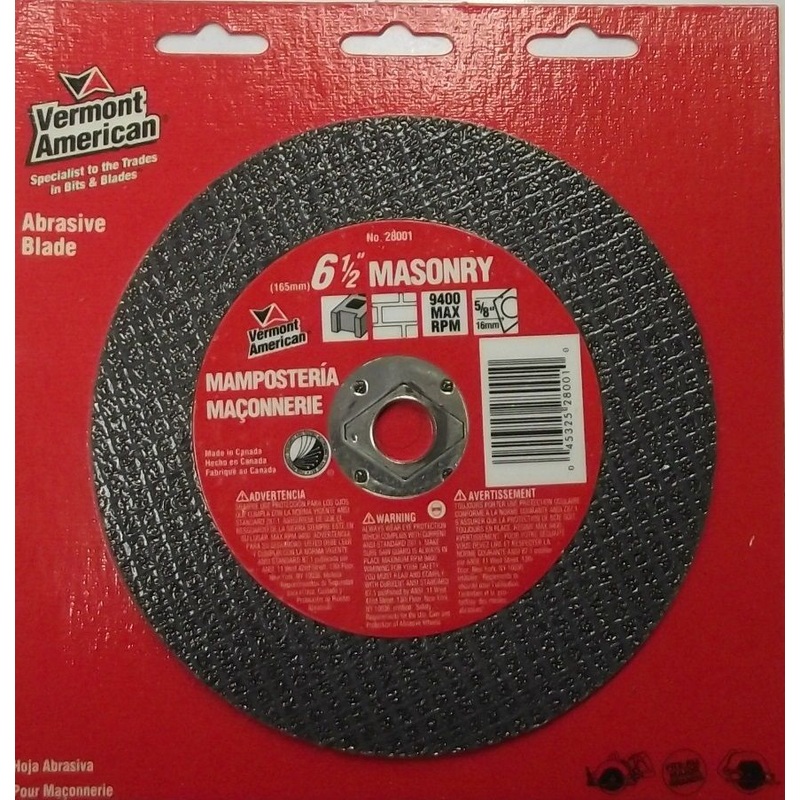 Vermont American 28001 6-1/2" Abrasive Wheels For Cutting Masonry & Concrete