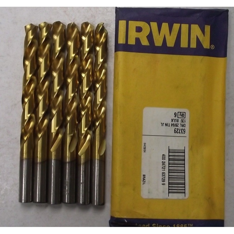 Irwin Industrial Tool Co 63729 29/64 Titanium Coated Drill Bits 6pcs. USA