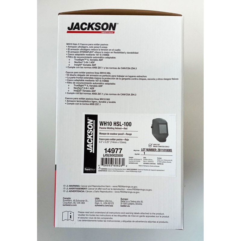 Jackson Safety 14977 W10 HSL-100 Welding Helmet, 4.5" x 5.25", Red 4pcs.