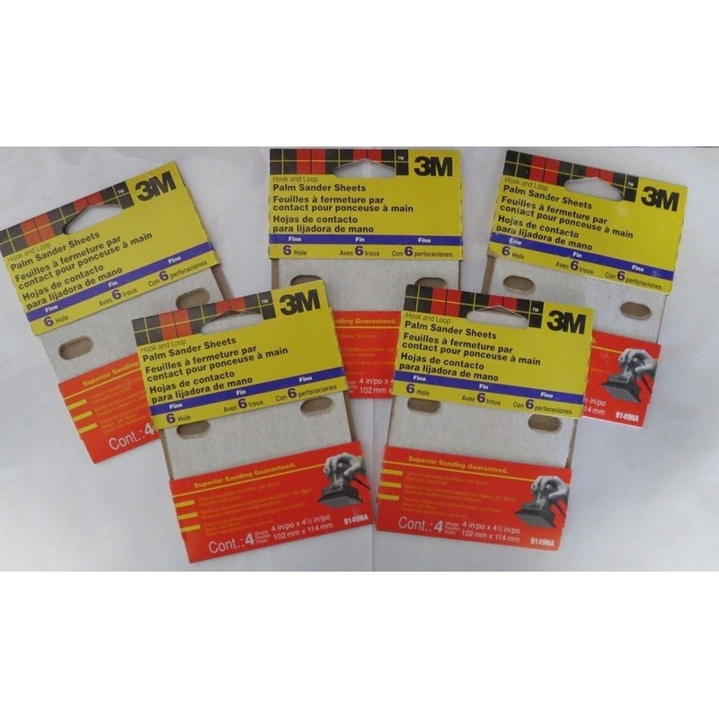 3M 9149NA 4" x 4-1/2" 6 Hole HOOK AND LOOP Palm Sander Sheets 5pks