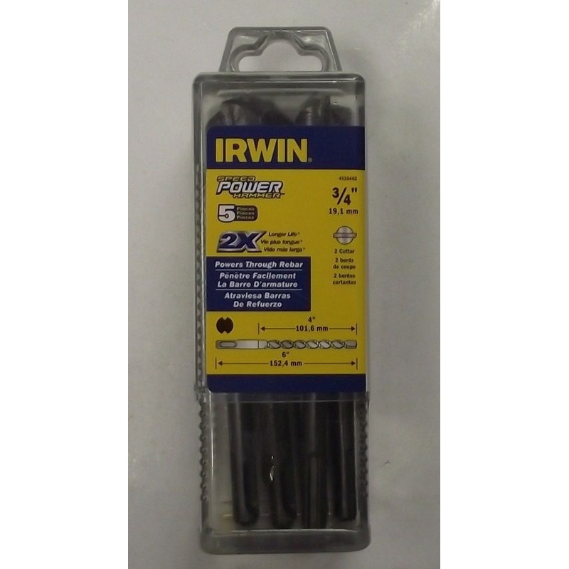Irwin 4935462 3/4" x 4" x 6" SDS Speed Power Hammer Drill Bits 5pcs.