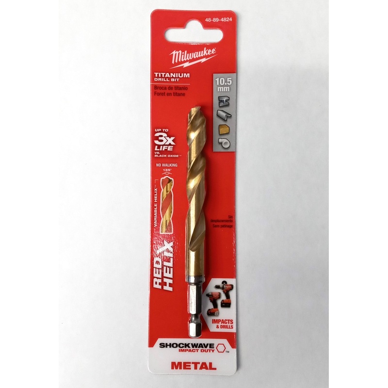 Milwaukee 48-89-4824 10.5mm SHOCKWAVE RED HELIX Titanium Metric Drill Bit