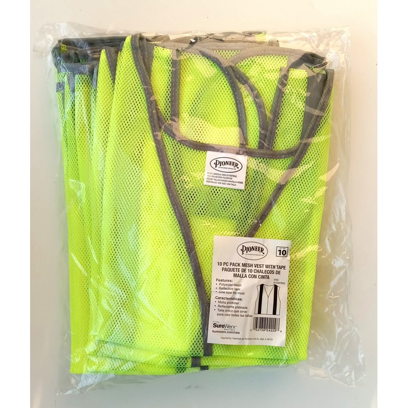 Pioneer 595U Mesh Safety Vest with 1" Tape, Green (Pack of 10)