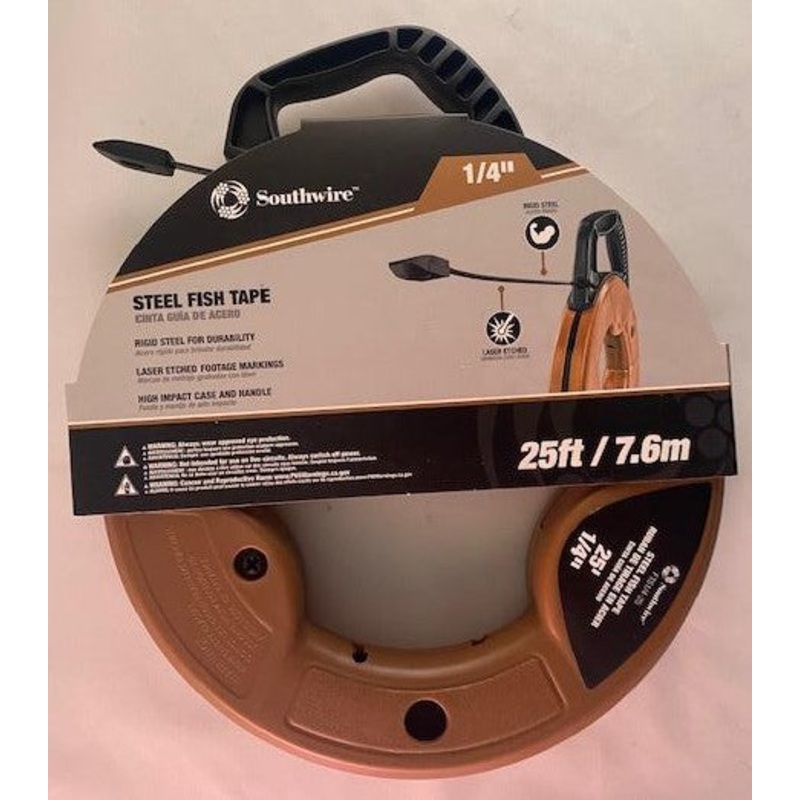 Southwire FTS1/4-25 25' 1/4" Steel Fish Tape Impact Durable Case Ridgid Steel