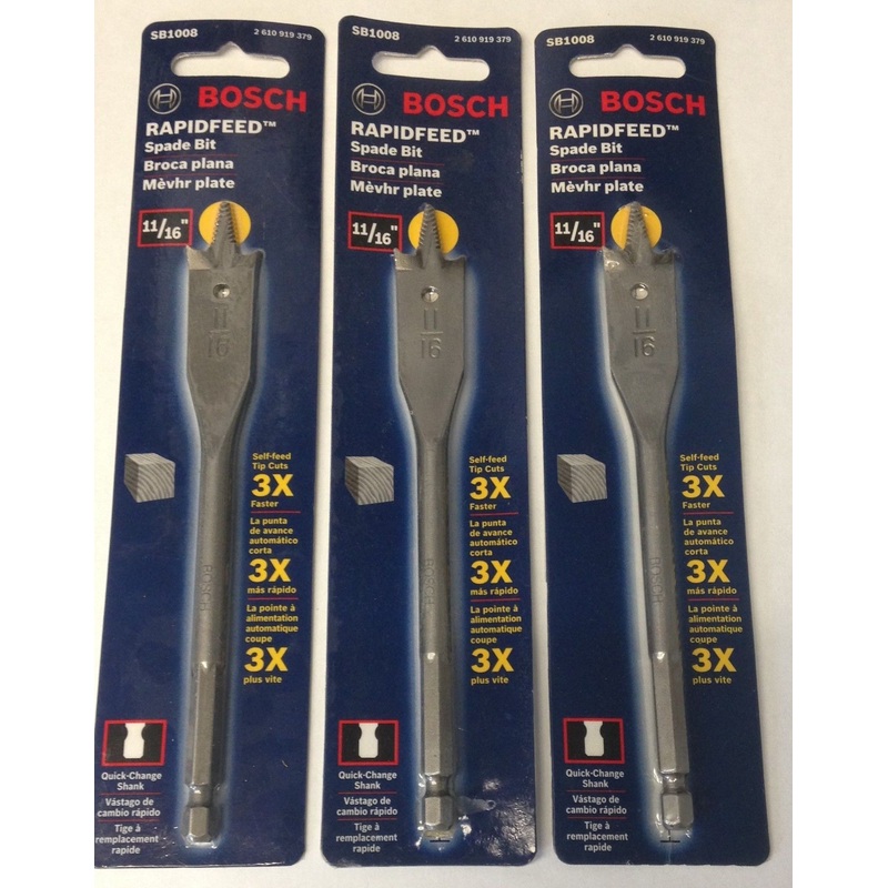 Bosch SB1008 11/16" x 6" RapidFeed Spade Drill Bit 3PKS