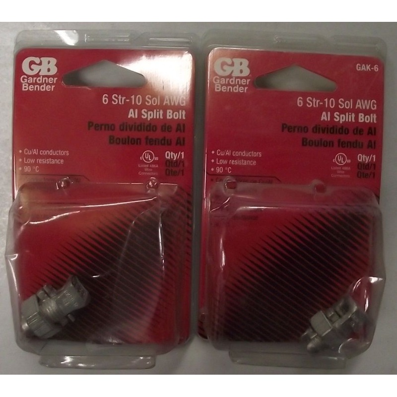 Gardner Bender GAK-6 6 Str-10 SOL AWG Solid Aluminum Split Bolt Connector 2pcs.