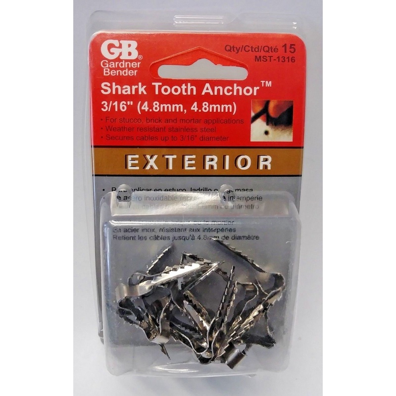 Gardner Bender MST-1316 3/16" Shark Tooth Anchor 15 Count USA