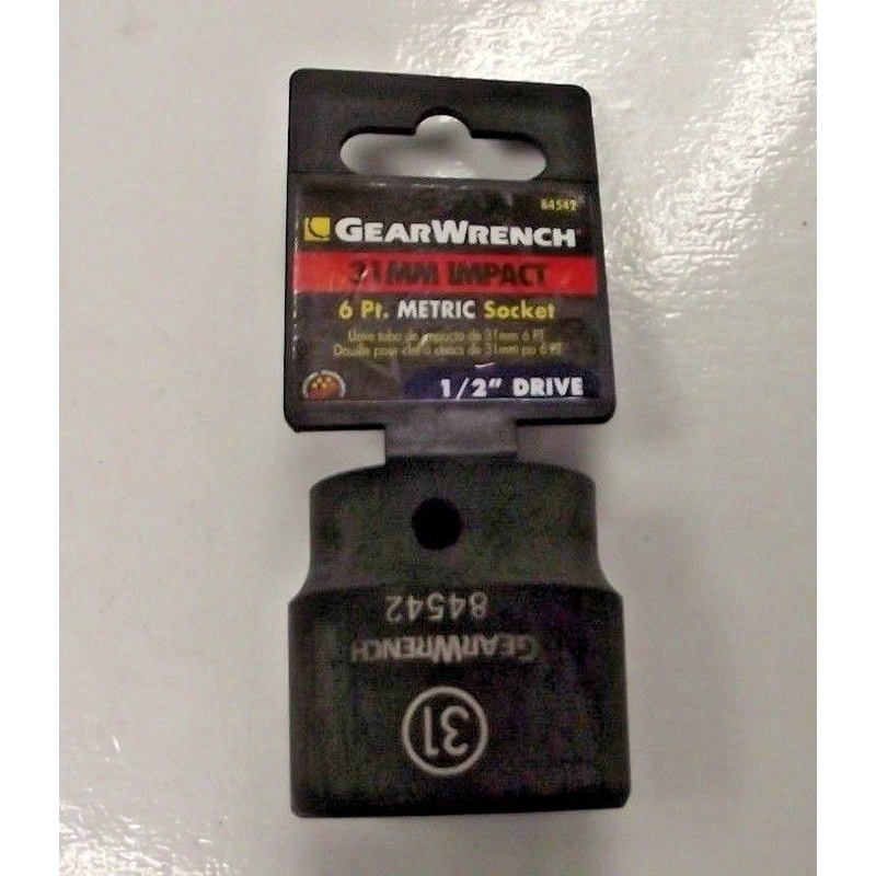 Gearwrench 84542 1/2" Drive 6 Point Standard Impact Metric Socket 31mm