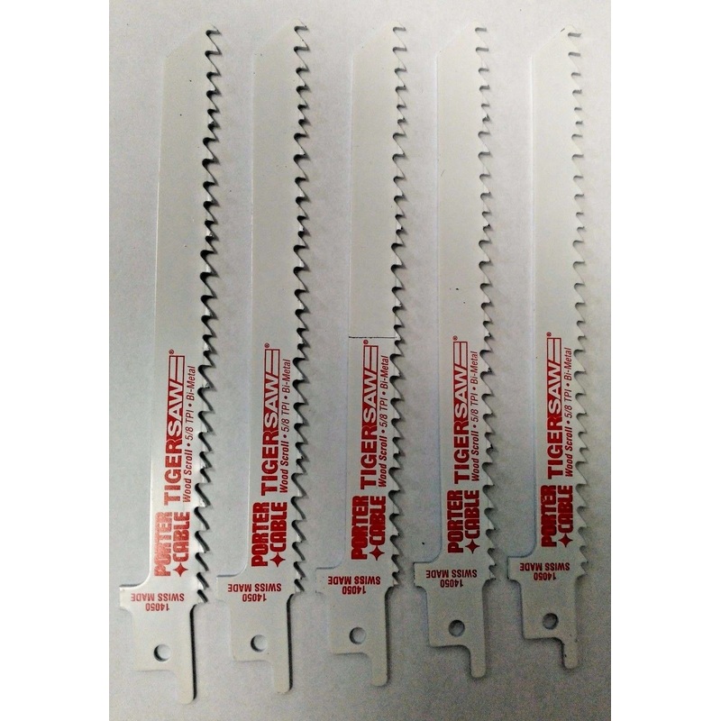 Porter Cable 6" 5/8TPI  Bi-Metal Reciprocating Tiger Saw Blades 14050-5