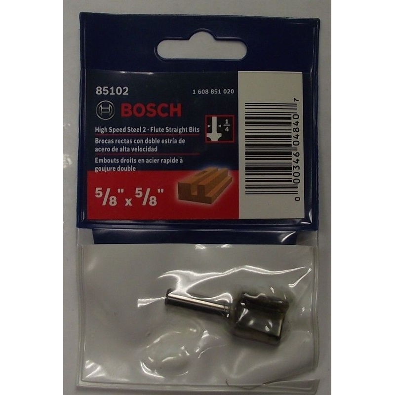 Bosch 85102 5/8" High Speed Steel 1/4" Shank Double Flute Straight Router Bit