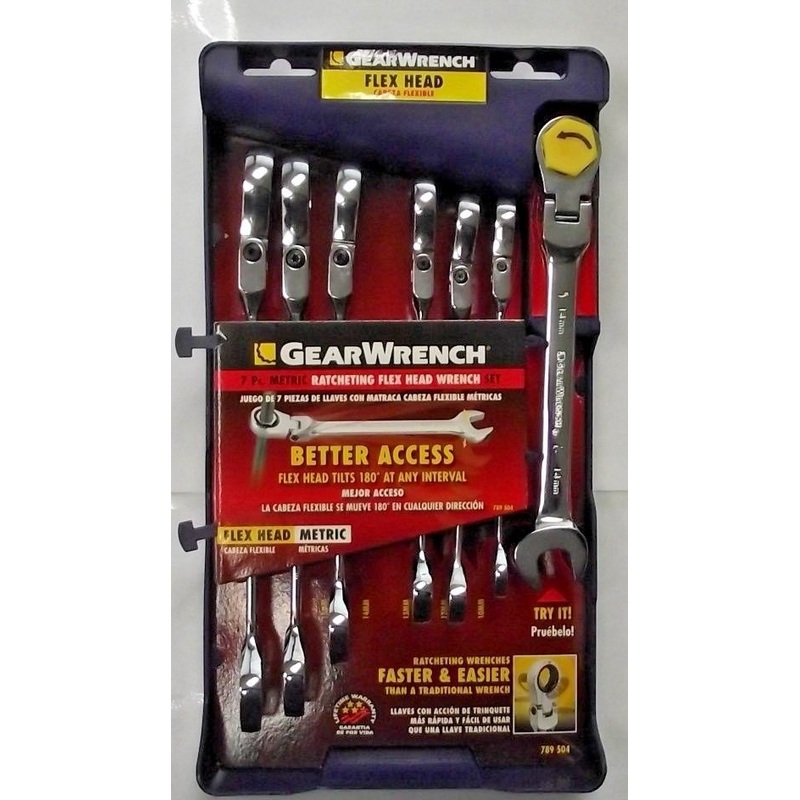 GearWrench 789504 7 Piece Metric Ratcheting Flex Head Wrench Set 10-18 MM