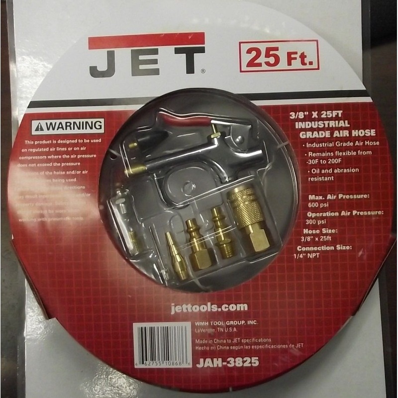 JET JAH-3825 3/8" Industrial Air Hose 25ft With Blow Gun & Fittings