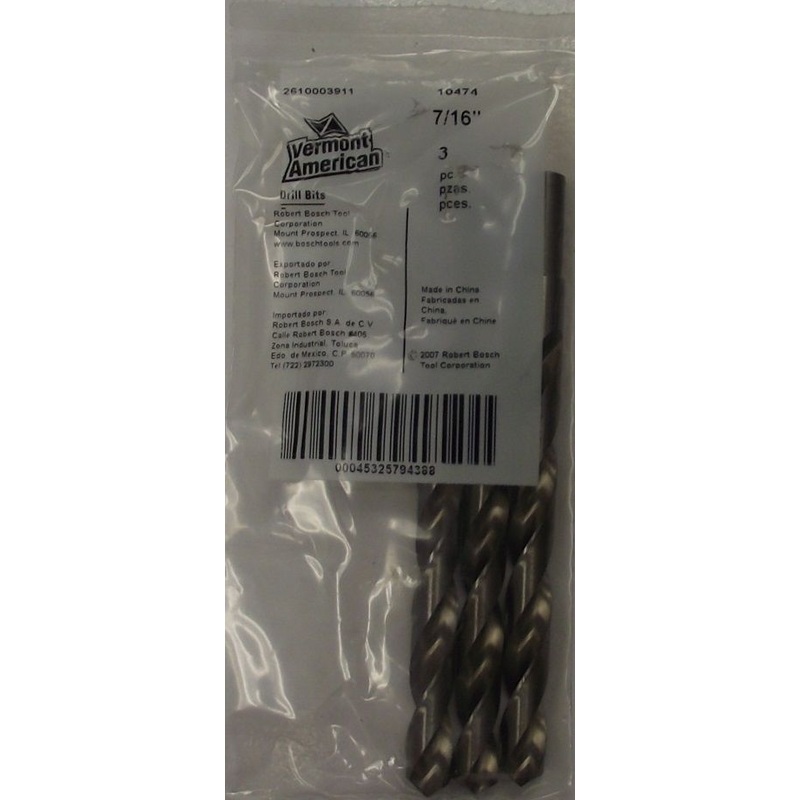 Vermont American 10474 7/16 HSS Drill Bit 3pcs. Reduced Shank