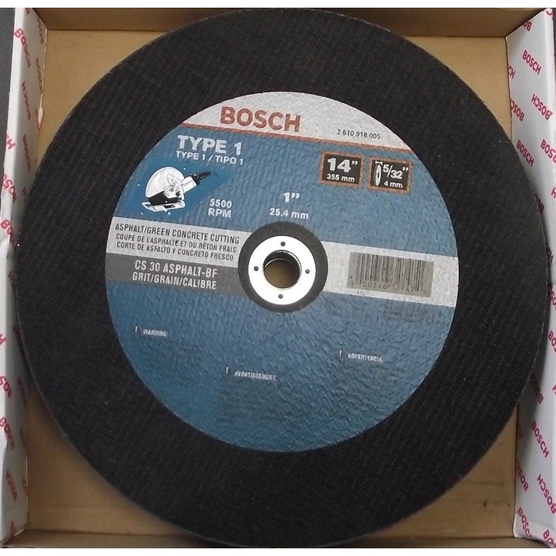 Bosch 2610918005 14" x 5/32" x 1" Arbor Green Asphalt Cutting Wheel 10pcs German