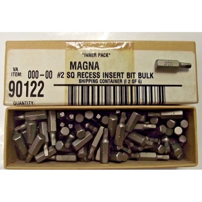 Magna 90122 #2 Square x 1" Insert Screw Bit Tip 100 Pack USA