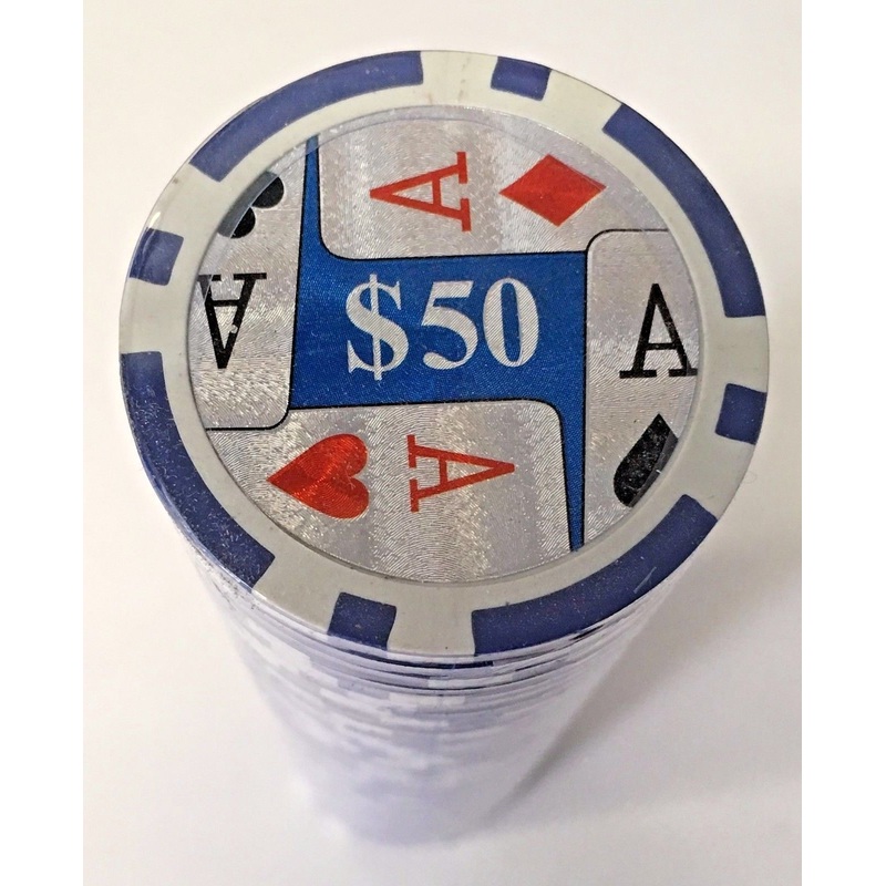 RDR Casino Poker Chips 11.25 G Blue Aces Pro Series 50pcs 50$