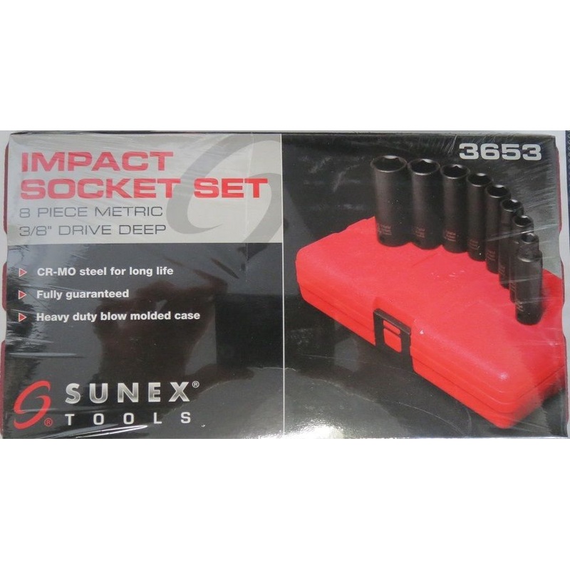 Sunex 3653 8 Piece 3/8" Drive 6 Point Metric Deep Impact Socket Set