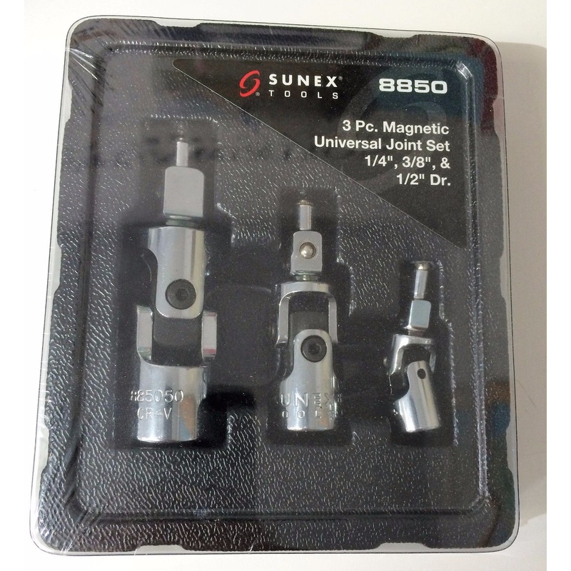 Sunex 8850 3pc Universal Joint Set Chrome Magnetic 1/4" 3/8" 1/2"