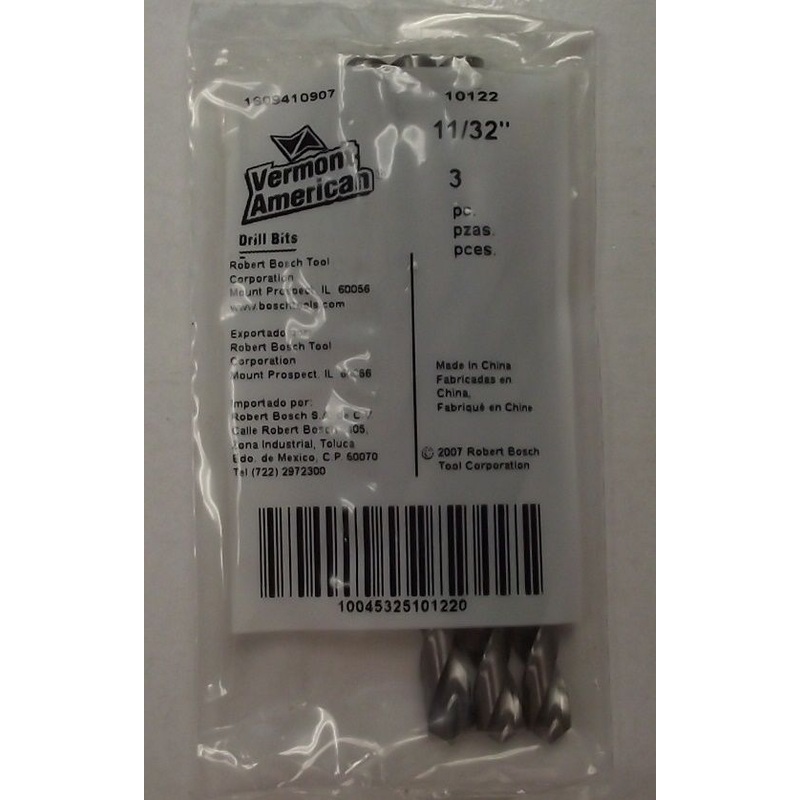 Vermont American 10122 11/32" Jobber Precision Ground HSS Drill Bit 3pcs.