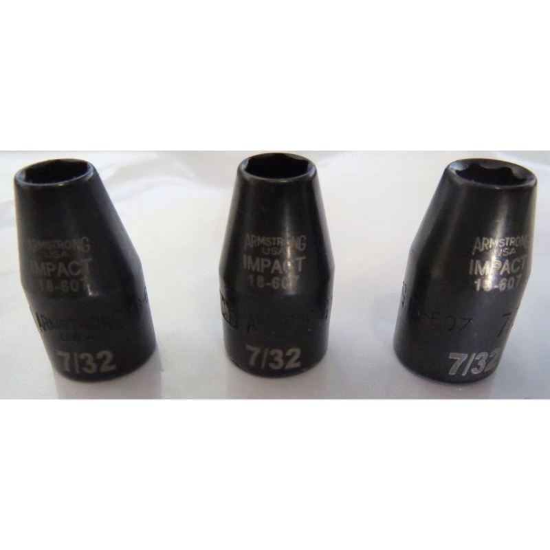 Armstrong 18-607 1/4" Drive 7/32" Impact Socket 6pt. USA 3 Pks