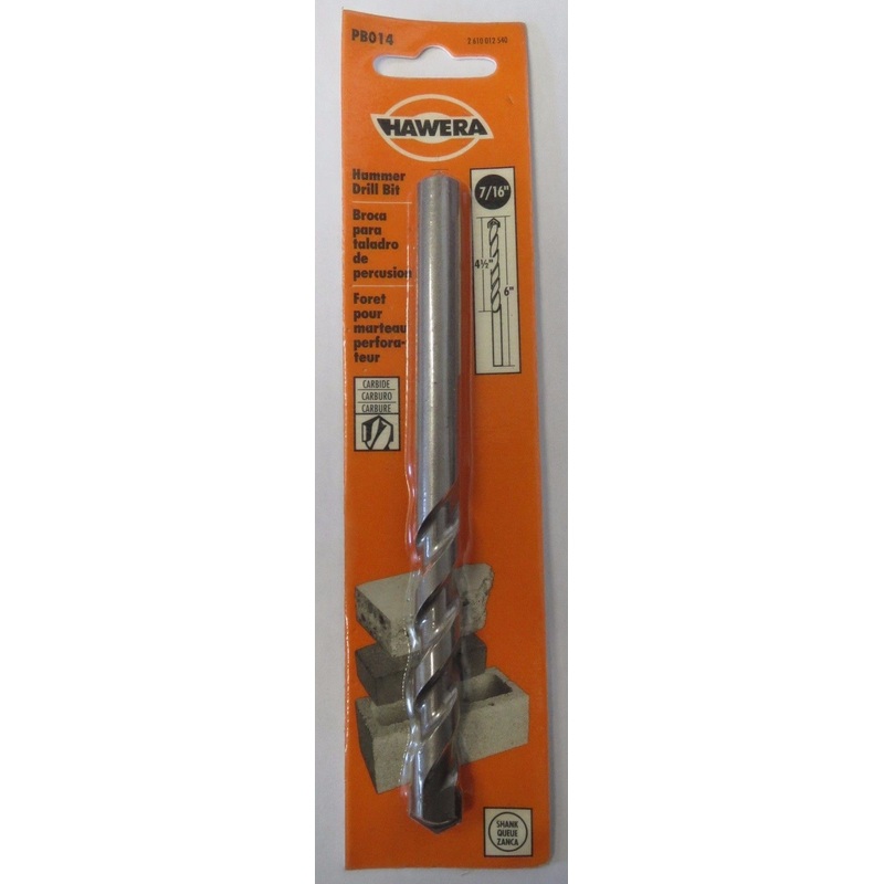 Hawera PB014 Straight Shank Carbide Hammer Drill Bit 7/16" x 6"