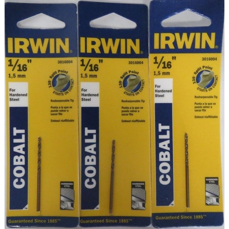 Irwin 3016004 1/16" Cobalt HSS Split Point Drill Bit for Hardened Steel 3PKS