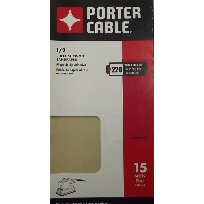 Porter Cable 764802215 1/2 Sheet PSA 220 Grit 15PK