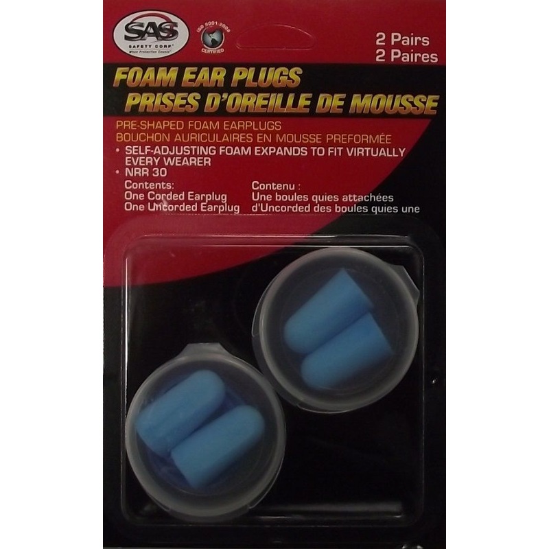 SAS Safety Corp 6101 Ear Plugs Foam With Cords 1 Pair Plus Extra Pair Non-Cord