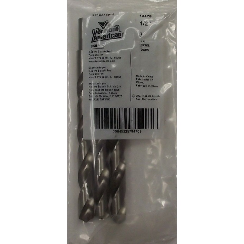 Vermont American 10478 1/2" x 3/8" Shank HSS Drill Bit 3pcs.