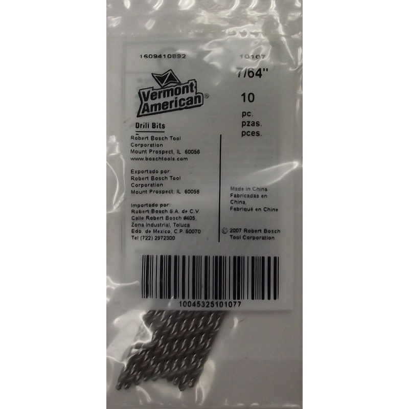 Vermont American 7/64" High Speed Steel Jobbers Length Bit 10pcs. 10107