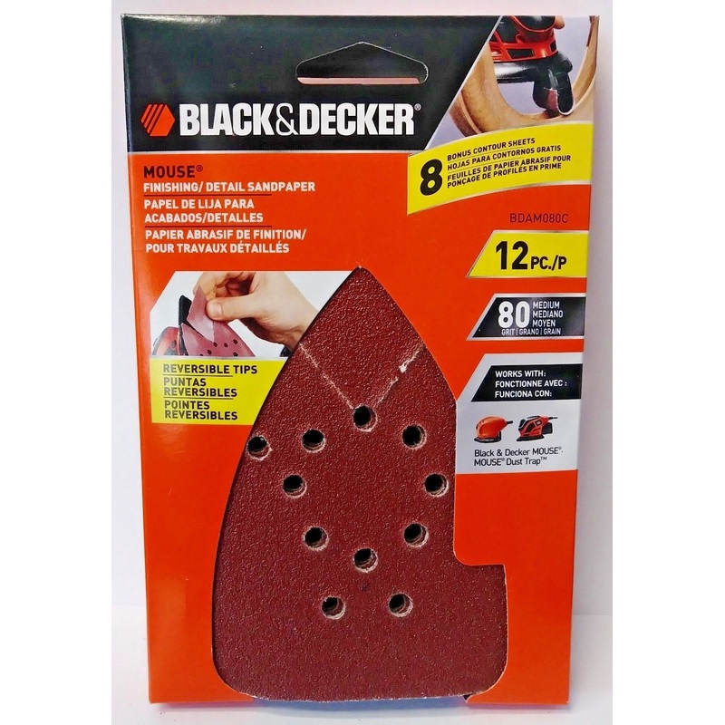 Black & Decker BDAM080C 80 Grit Mouse Sand Paper (12-Pack)