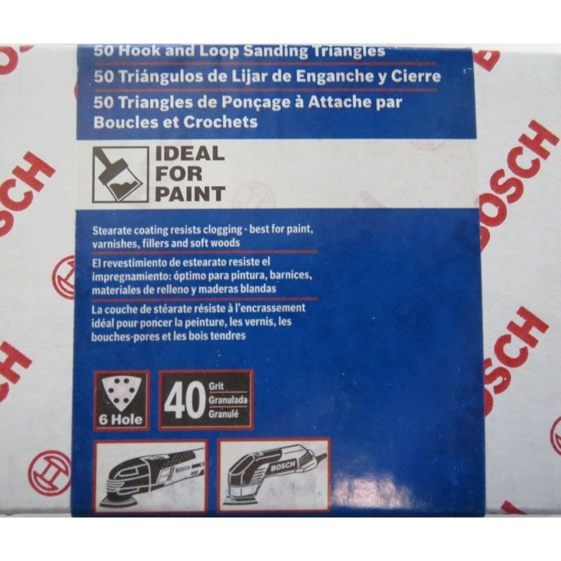 Bosch SDTW041 40 Grit Detail Sanding Triangles White, 50-Pack Italy